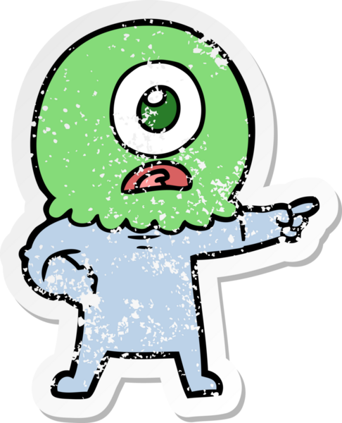 Bir insan tarafından çizilmiş sıkıntılı bir Tepegöz uzaylı uzay adamının çıkartması.