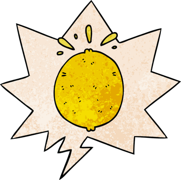 Konuşma baloncuğu olan limon çizgi filmi insan tarafından çizilmiş.