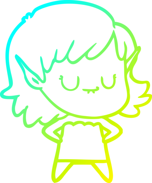 Bir insan tarafından çizilmiş mutlu bir elf kızı çizimi.