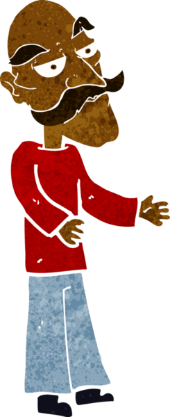 Bir insan tarafından çizilmiş bıyıklı yaşlı adam çizgi filmi.