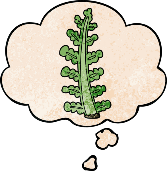 Bir insan tarafından çizilmiş grunge desenli düşünce baloncuklu çizgi film bitkisi.