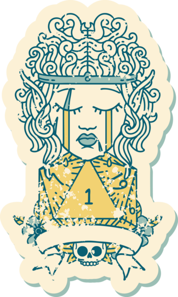 Retro Dövme Tarzı Üzgün Elf Barbar Karakteri Doğal bir insan tarafından çizilmiş