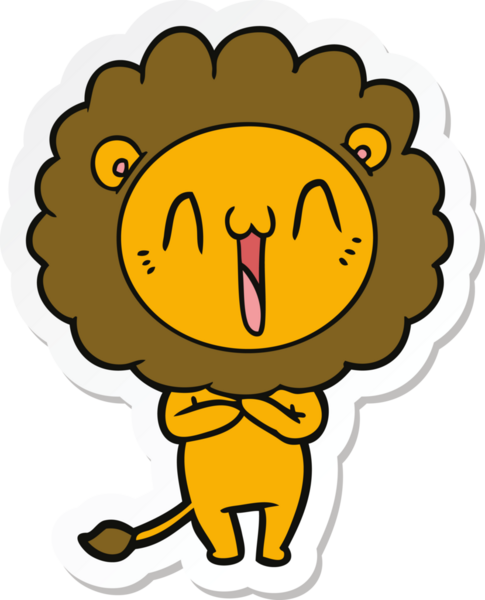 Bir insan tarafından çizilmiş mutlu bir aslanın çıkartması.