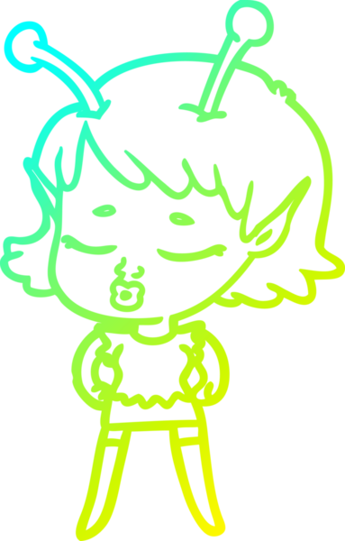 Bir insan tarafından çizilmiş, soğuk gradyan bir uzaylı kız çizgi filmi