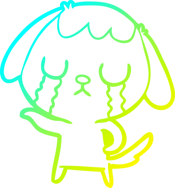 Bir insan tarafından çizilmiş ağlayan şirin bir köpeğin soğuk gradyan çizimi.