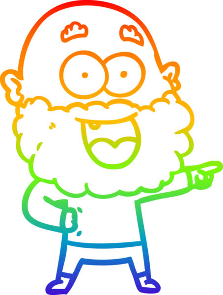 Karikatür çizen gökkuşağı gradyan çizimi. Bir insan tarafından çizilmiş sakallı çılgın mutlu adam.