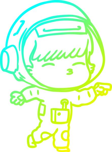 Bir insan tarafından çizilmiş soğuk gradyan çizgi çizimi meraklı bir astronot.