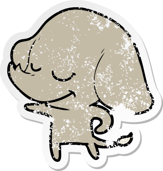 Bir insan tarafından çizilmiş gülümseyen bir filin sıkıntılı çıkartması.