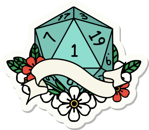 Bir insan tarafından çizilmiş doğal bir d20 zar etiketi.