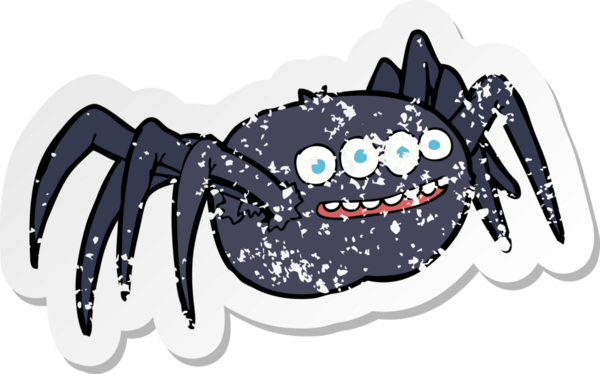 Bir insan tarafından çizilmiş ürkünç bir örümceğin gerilmiş çıkartması.