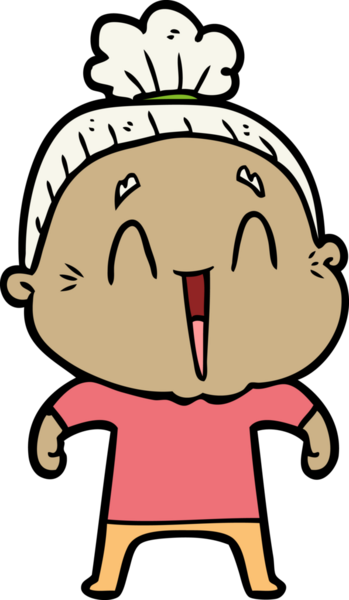 Bir insan tarafından çizilmiş mutlu yaşlı kadın çizgi filmi.