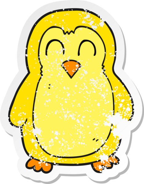 Bir insan tarafından çizilmiş karikatür kuşunun gerilmiş çıkartması.