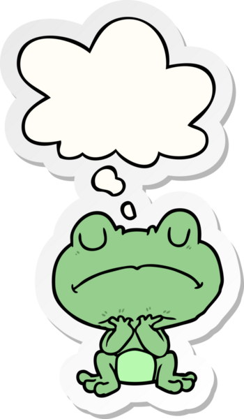 Düşünce baloncuğu insan tarafından çizilmiş bir çıkartma olan karikatür kurbağası.