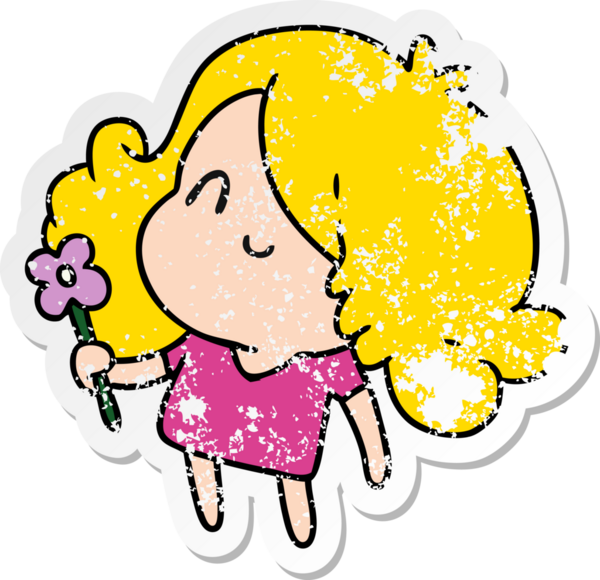 Bir insan tarafından çizilmiş sevimli bir kawai kızının sıkıntılı karikatür çizimi