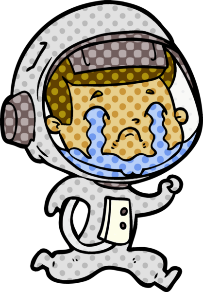 Bir insan tarafından çizilmiş ağlayan astronot çizgi filmi.