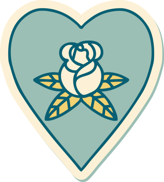 Geleneksel kalp stili dövme çıkartması ve bir insan tarafından çizilmiş çiçekler.