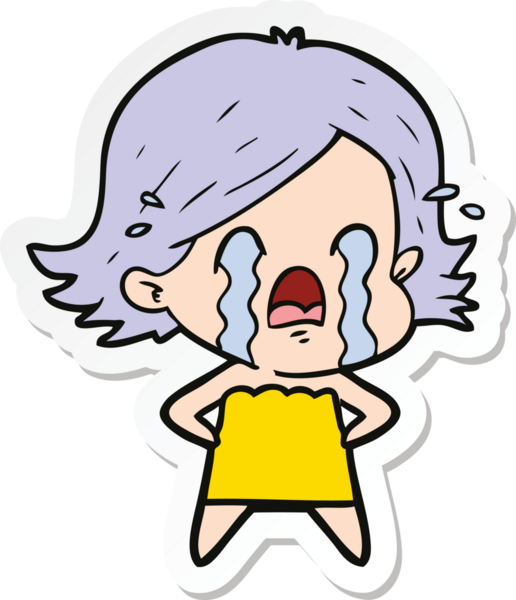 Bir insan tarafından çizilmiş, ağlayan bir karikatür kadının çıkartması.