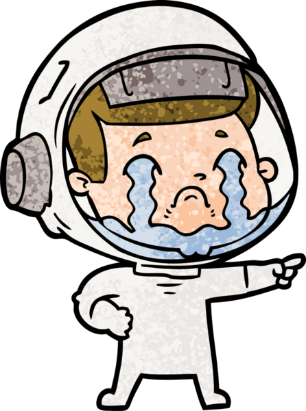 Bir insan tarafından çizilmiş ağlayan astronot çizgi filmi.