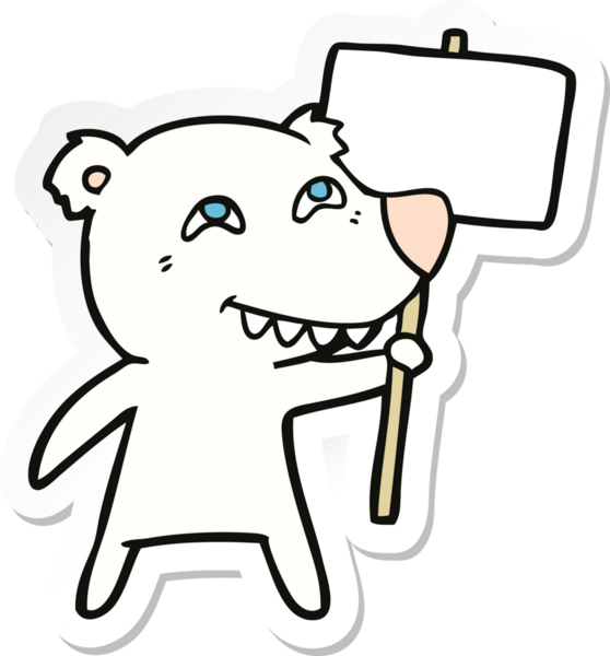 Bir insan tarafından çizilmiş dişleri gösteren karikatür kutup ayısı etiketi.