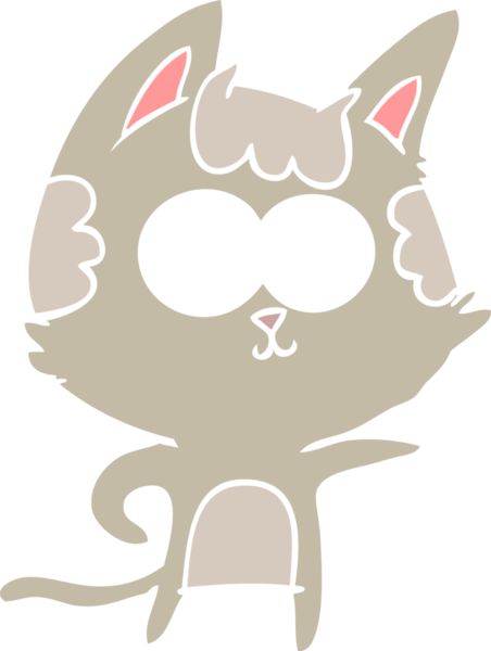 Mutlu düz renkli çizgi film kedisi bir insan tarafından çizilmiş.