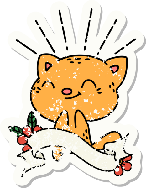 Bir insan tarafından çizilmiş eski bir dövme stili mutlu bir kedi.