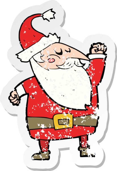 Bir insan tarafından çizilmiş havayı yumruklayan bir Noel Baba çizgi filminin gerilimli retro çıkartması.