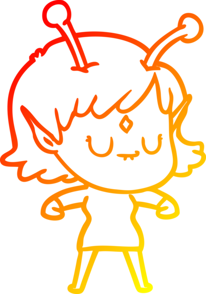 Bir insan tarafından çizilmiş bir uzaylı kız çizgi çizimi.