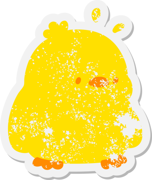 Bir insan tarafından çizilmiş şirin yavru kuş grunge etiketi.