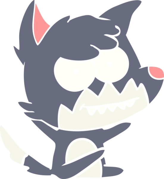 Bir insan tarafından çizilmiş düz renk çizgi film çizimi sırıtan tilki