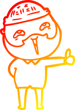 Bir insan tarafından çizilmiş mutlu sakallı bir adamın çizgi çizimi.