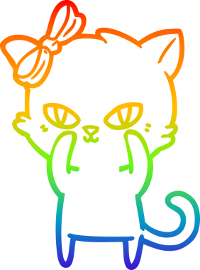 Gökkuşağı gradyan çizgisi bir insan tarafından çizilmiş şirin bir çizgi kedi çizimi