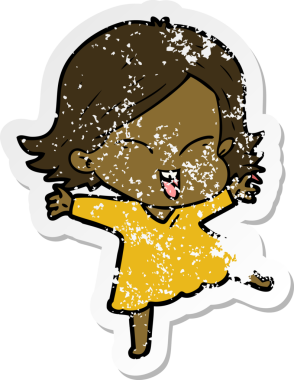 Bir insan tarafından çizilmiş mutlu bir çizgi film kızının sıkıntılı çıkartması.