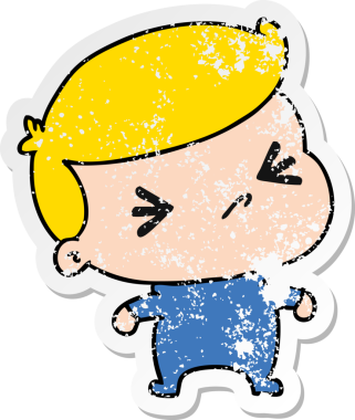 Bir insan tarafından çizilmiş kawaii tatlı bir haç bebeğinin sıkıntılı karikatür çizimi