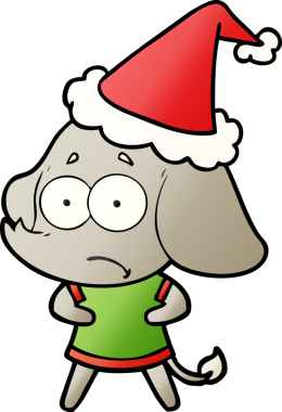 Bir insan tarafından çizilmiş Noel Baba şapkası giymiş belirsiz bir filin el çizimi karikatürü.