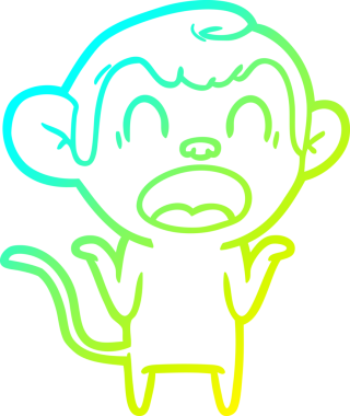 Bir insanın omuzlarını silkeleyen bağıran çizgi film maymunu çizimi.