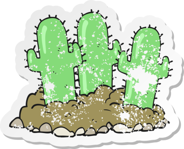 Bir insan tarafından çizilmiş bir kaktüsün gerilemiş retro yapıştırması.