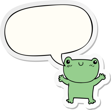 Bir insan tarafından çizilmiş konuşma balonu çıkartmalı karikatür kurbağası.