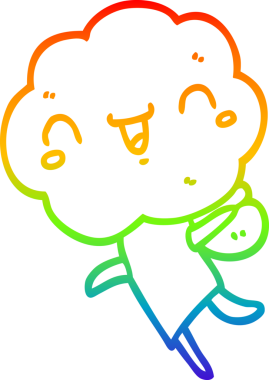 Gökkuşağı gradyan çizgisi bir insan tarafından çizilmiş şirin bir karikatür bulut kafalı yaratık