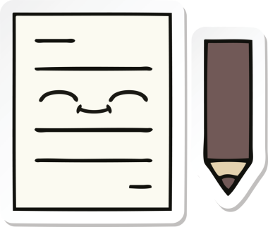 Bir insan tarafından çizilmiş şirin bir test kağıdının çıkartması.