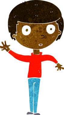 Bir insan tarafından çizilmiş çizgi film el sallayan çocuk