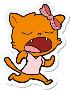 Bir insan tarafından çizilmiş esneyen bir kedinin çıkartması.