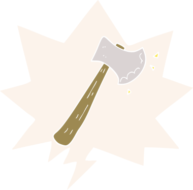 bir insan tarafından çizilmiş eski usul konuşma balonlu bir balta.