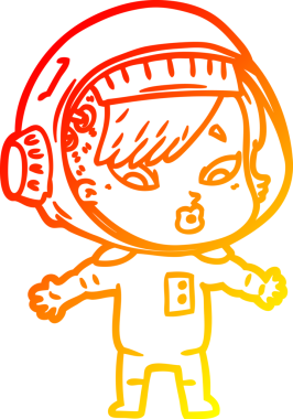 Bir insan tarafından çizilmiş bir astronot kadın çizgi çizimi.