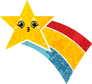 Bir insan tarafından çizilmiş gökkuşağı yıldızının retro çizim tarzı karikatürü