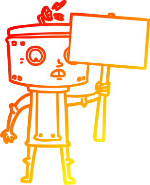 Bir insan tarafından çizilmiş boş tabelalı çizgi robot çizimi