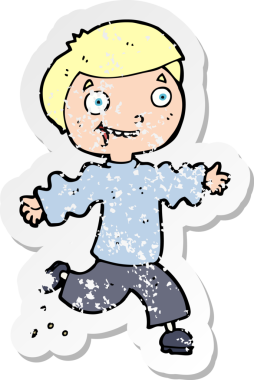 Bir insan tarafından çizilmiş heyecanlı bir çizgi filmin gerilimli çıkartması.