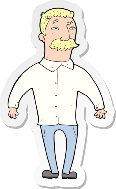 Bir insan tarafından çizilmiş bıyıklı bir karikatürcünün çıkartması.