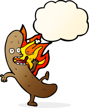 Bir insan tarafından çizilmiş düşünce baloncuklu çizgi film sosisi.