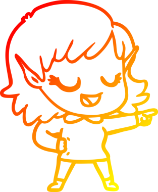 Bir insan tarafından çizilmiş mutlu bir elf kızının sıcak çizgi çizimi