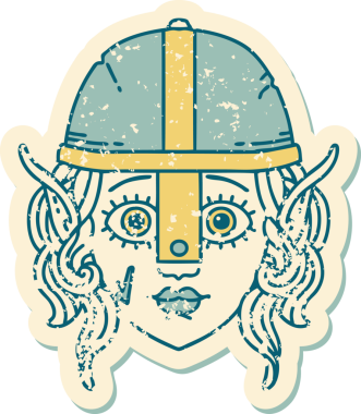 Retro Dövme Tarzı Elf Savaşçısı karakteri Bir insan tarafından çizilmiş